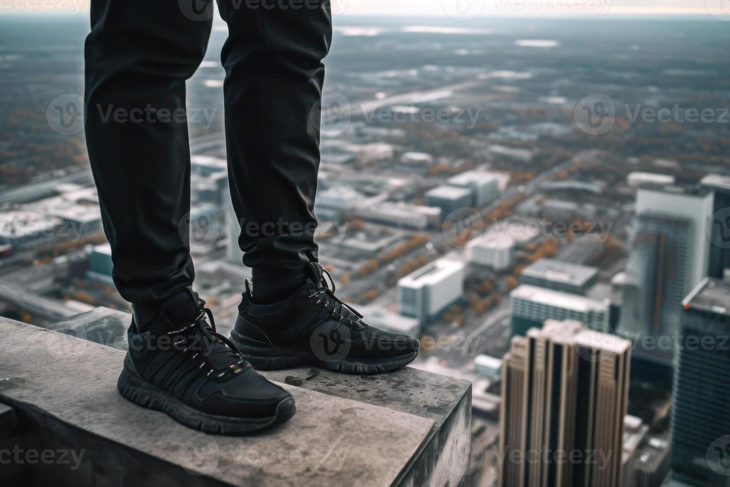 legs man on the edge of a high-rise building at high altitude photo