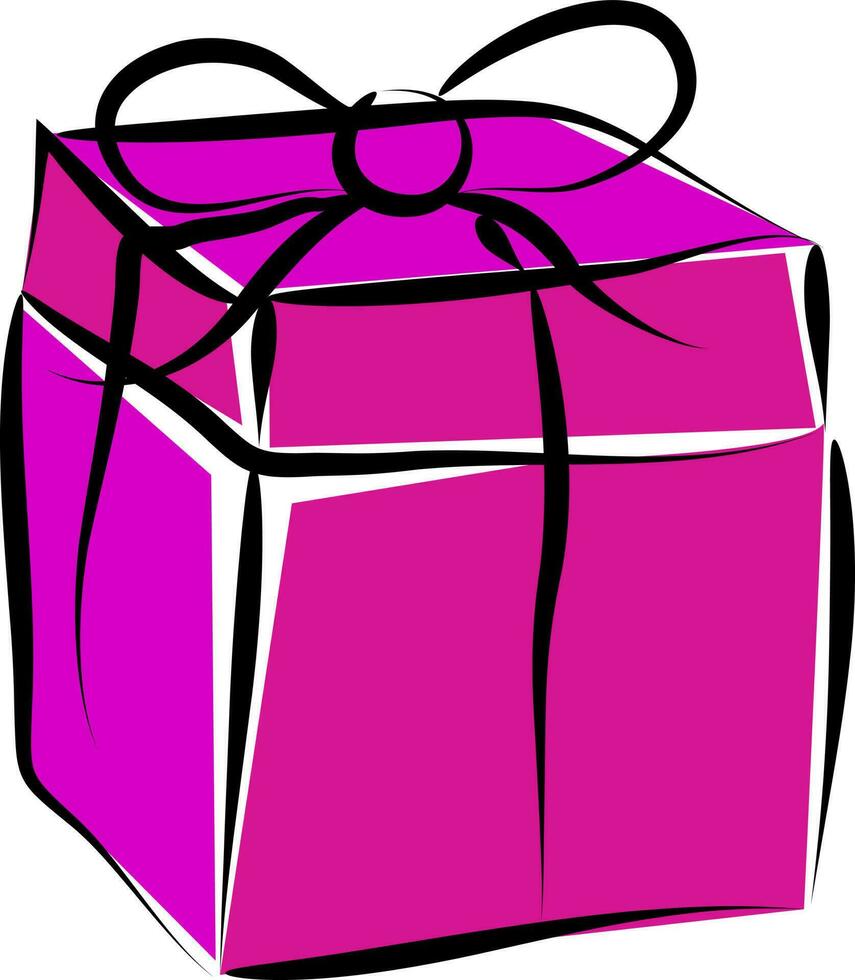 3D icon of pink gift box with black ribbon. vector