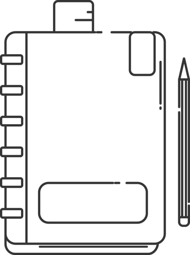 Notebook with pencil icon in line art. vector