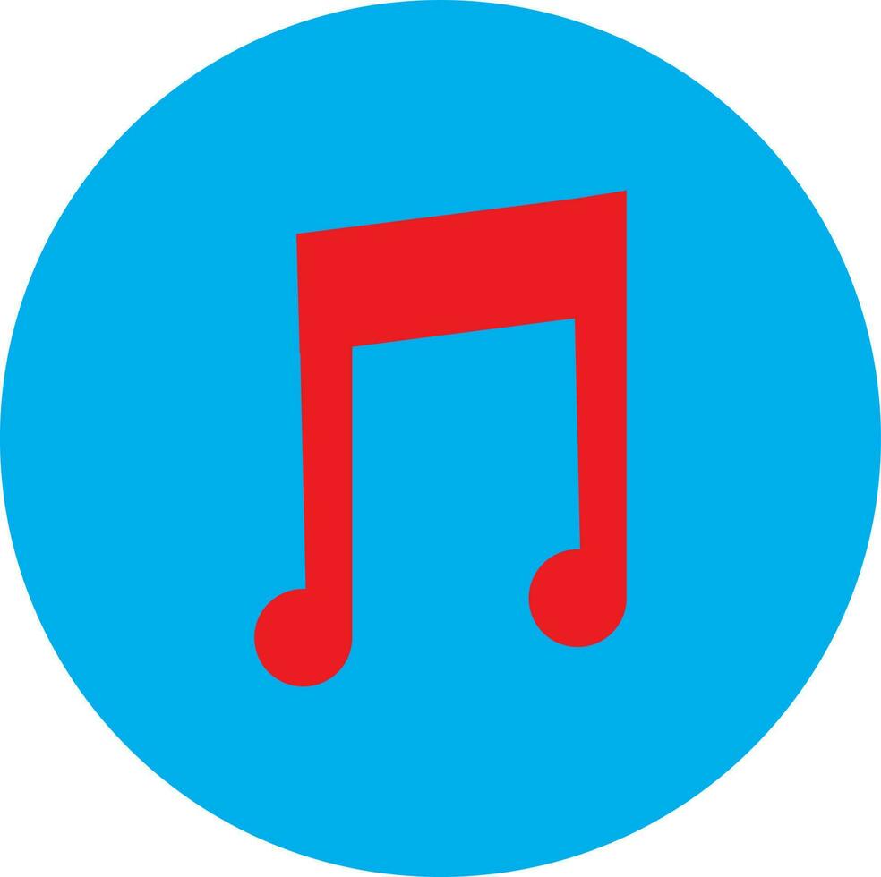 Red music note on blue circle. vector