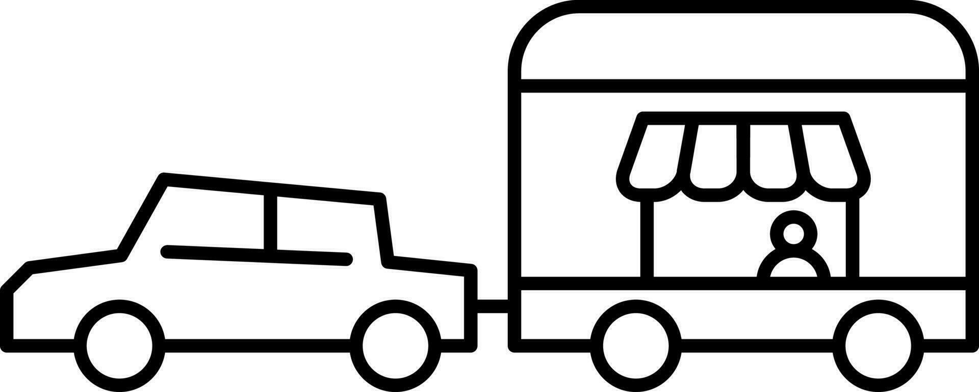 Black line art auto travelling shop. vector
