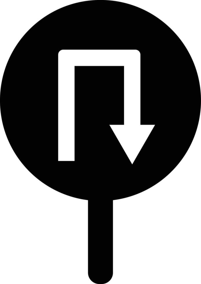 U-turn sign or icon on black color board. vector