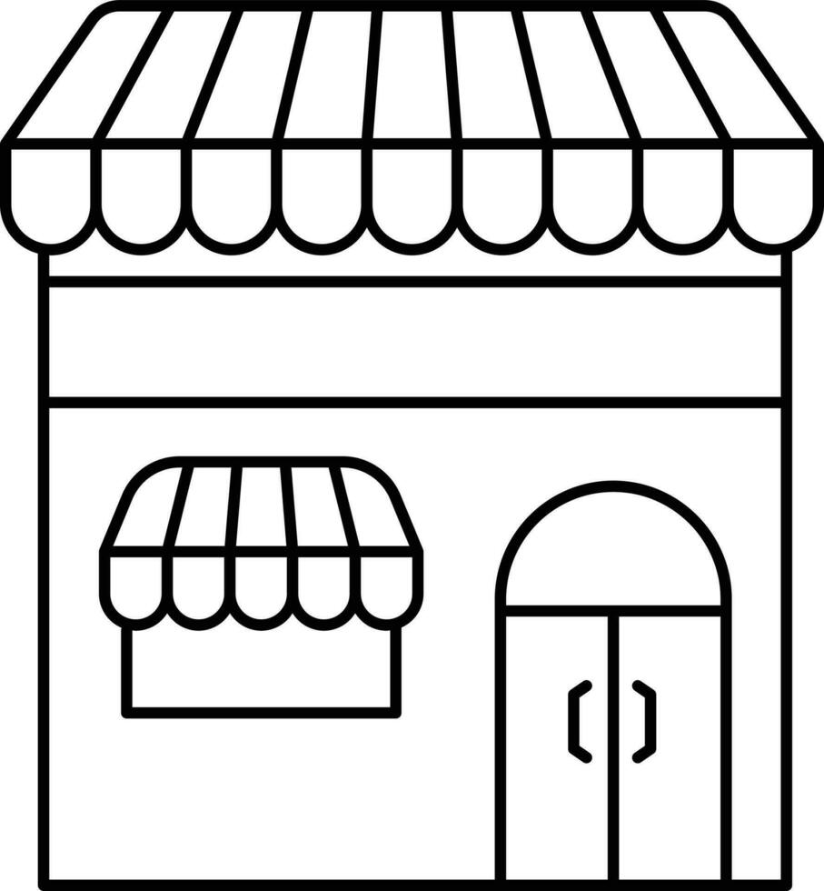 Black line art illustration of a shop icon. vector