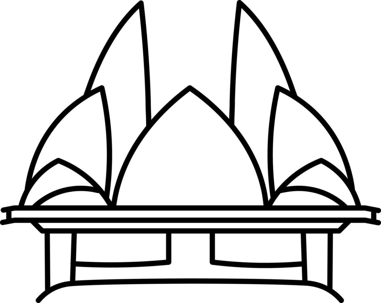 Monument of lotus temple in black line art. vector