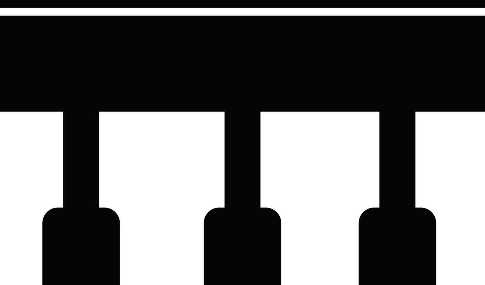 Three pillar bridge icon or symbol in black color. vector