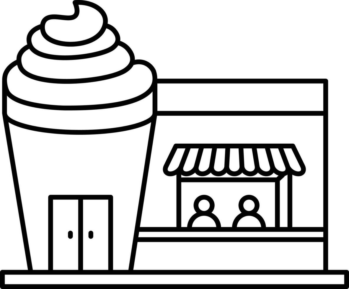 Black line art bakery shop for ice cream. vector