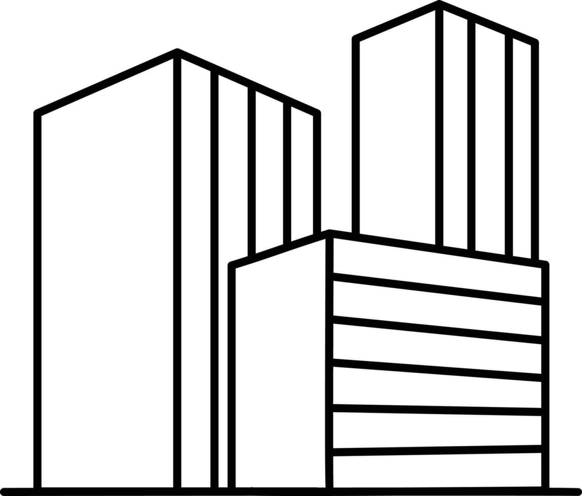 Isometric building in black line art. vector