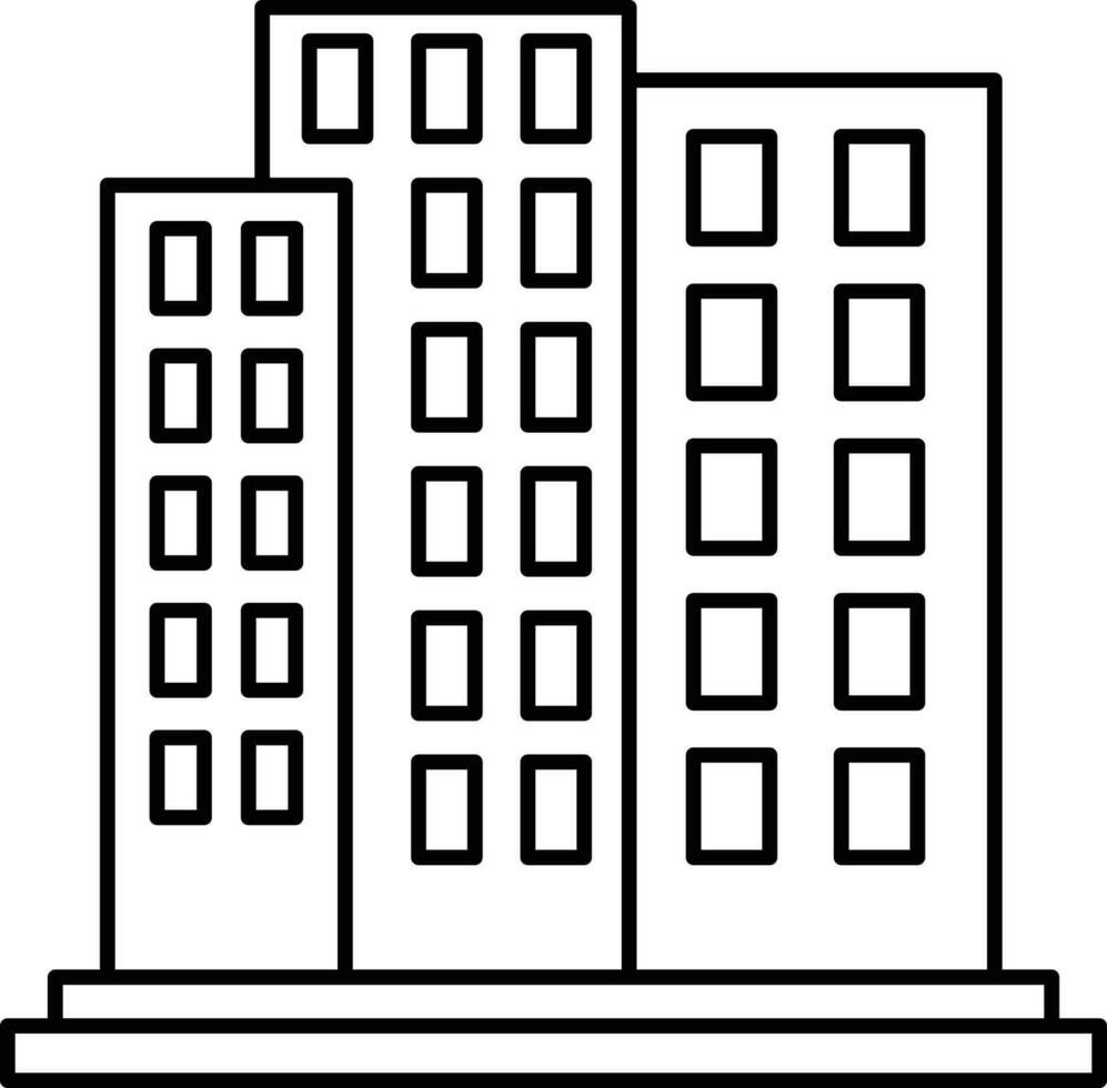 Isometric buildings in black line art. vector