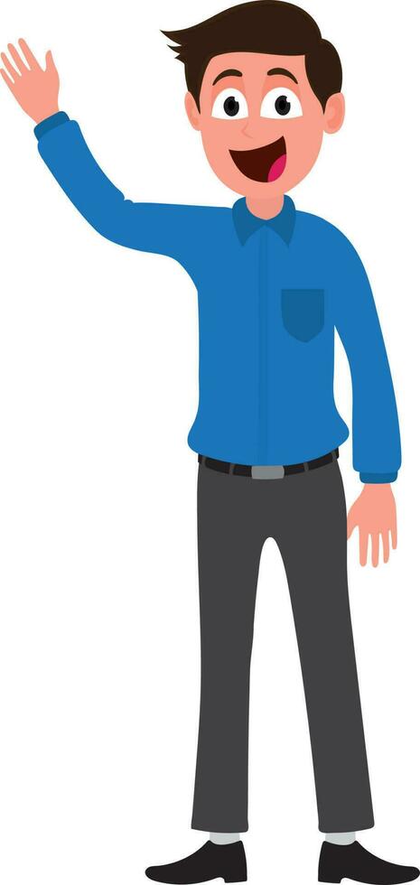 personaje de joven hombre ondulación mano. vector