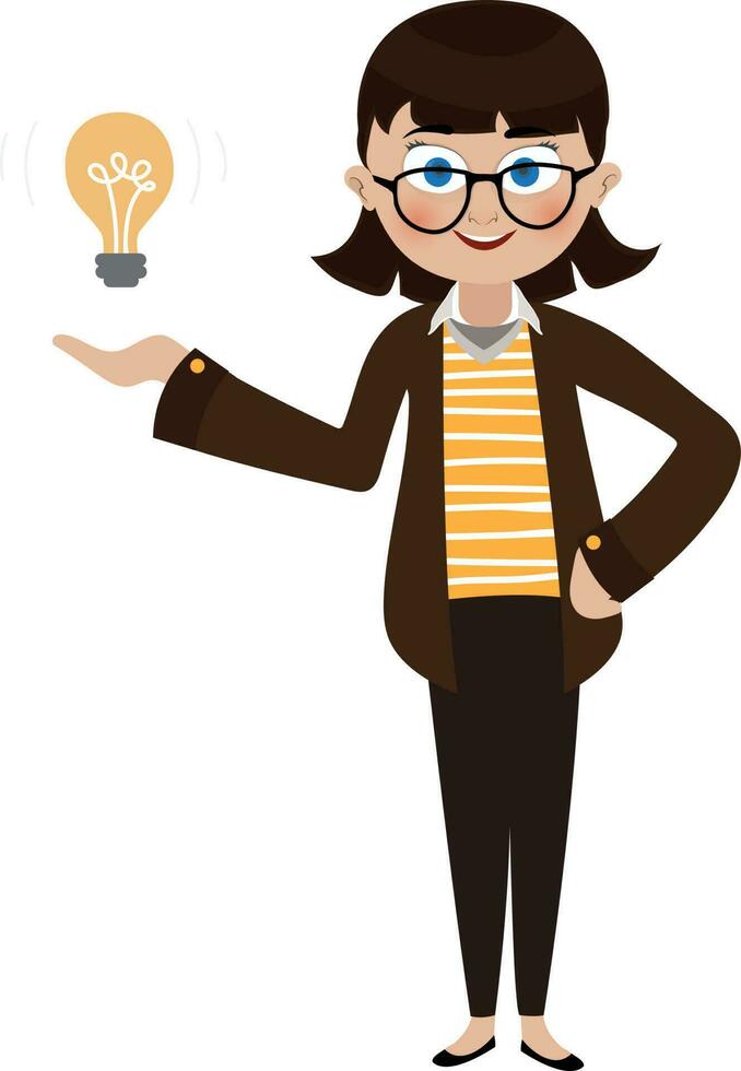 Young business girl holding a bulb. vector