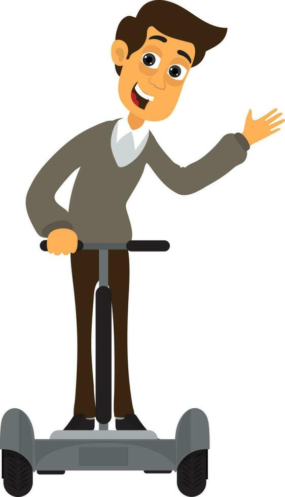 Illustration of business man with electric scooter. vector