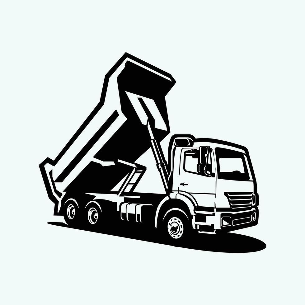Premium Dump Truck Silhouette Vector Art Isolated. Tipper Truck Monochrome Vector Art Design