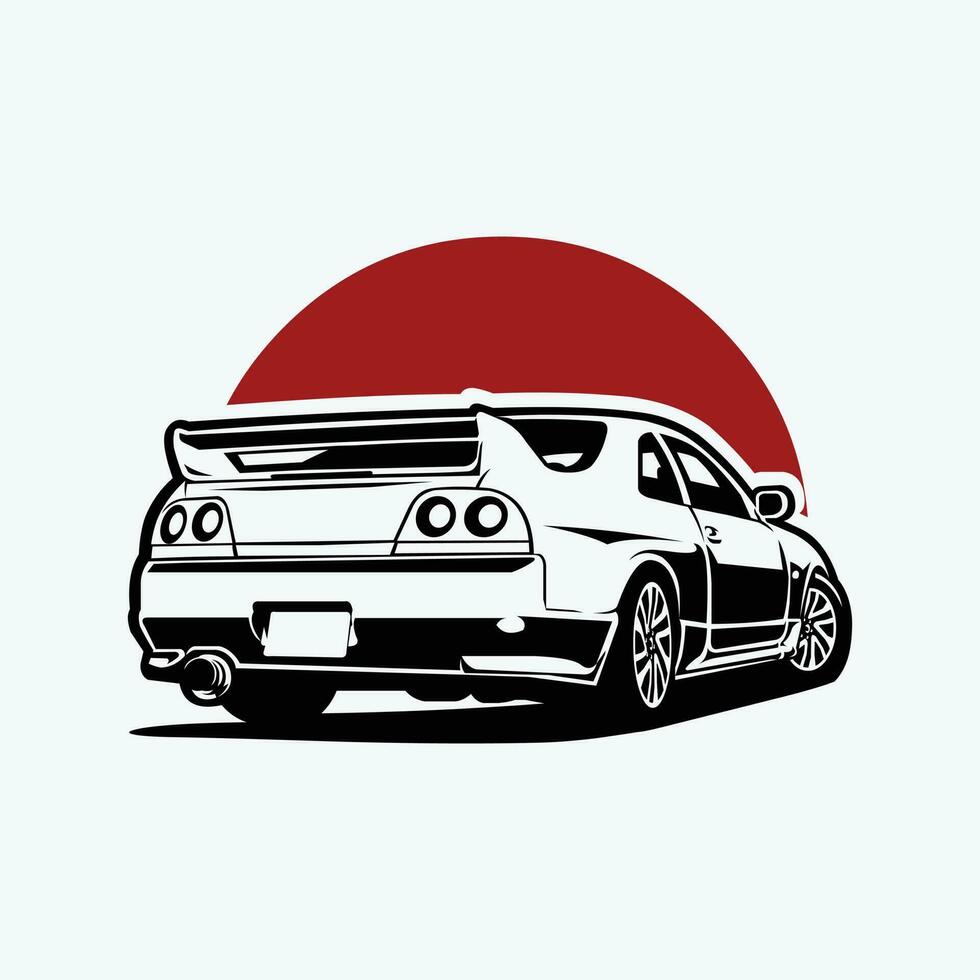 Japanese Sport Car in Red Moon Background Vector Isolated. Best for JDM Tshirt and Sticker Design