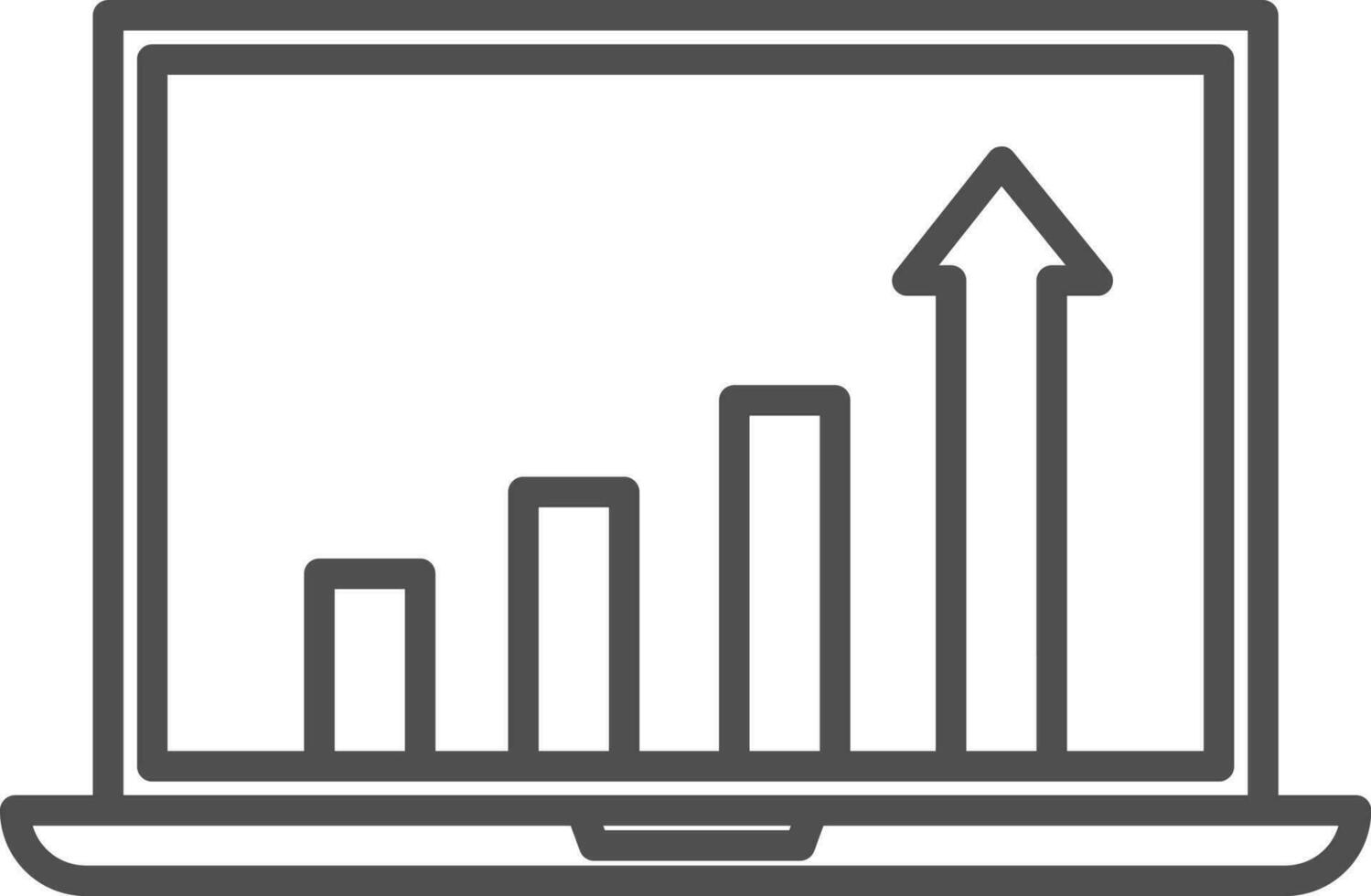 Business graph on laptop screen in line art icon. vector