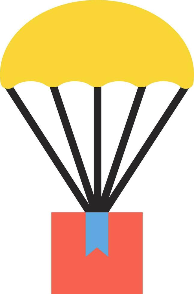 Yellow hot air balloon with pink box. vector