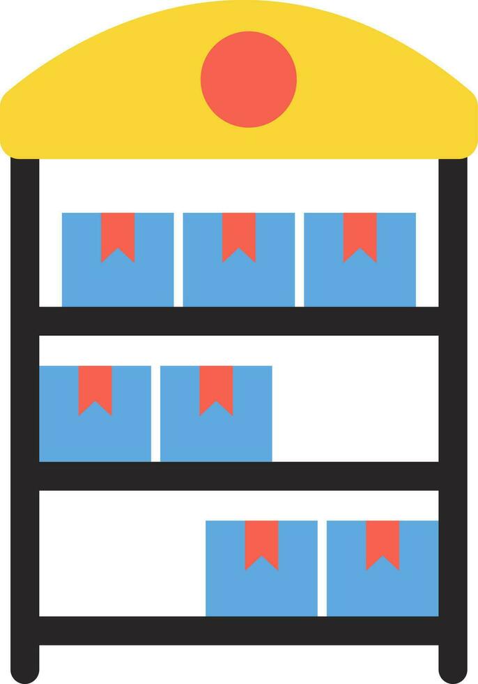 Shelving with boxes in blue color. vector