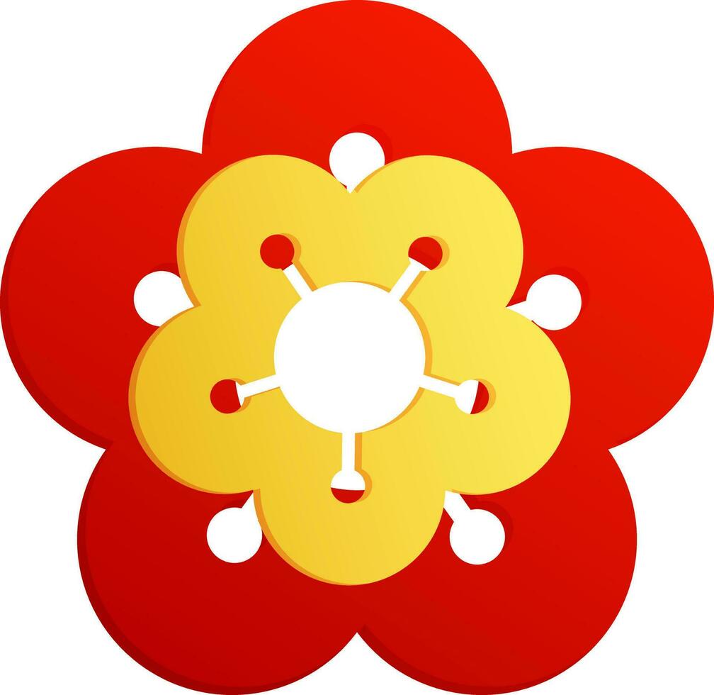 Paper cut flower in red and yellow color. vector