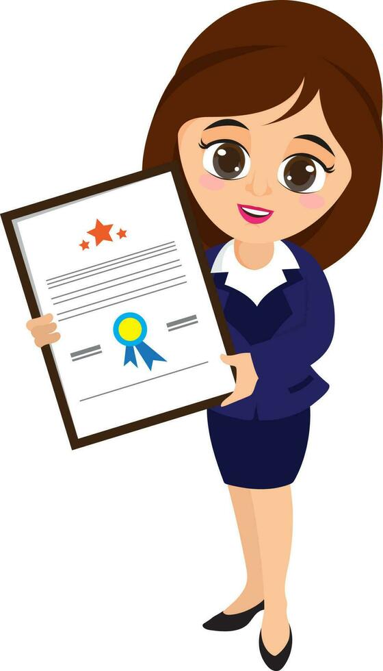Business Woman holding Certificate. vector
