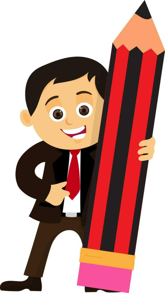 personaje de un empresario con grande lápiz. vector