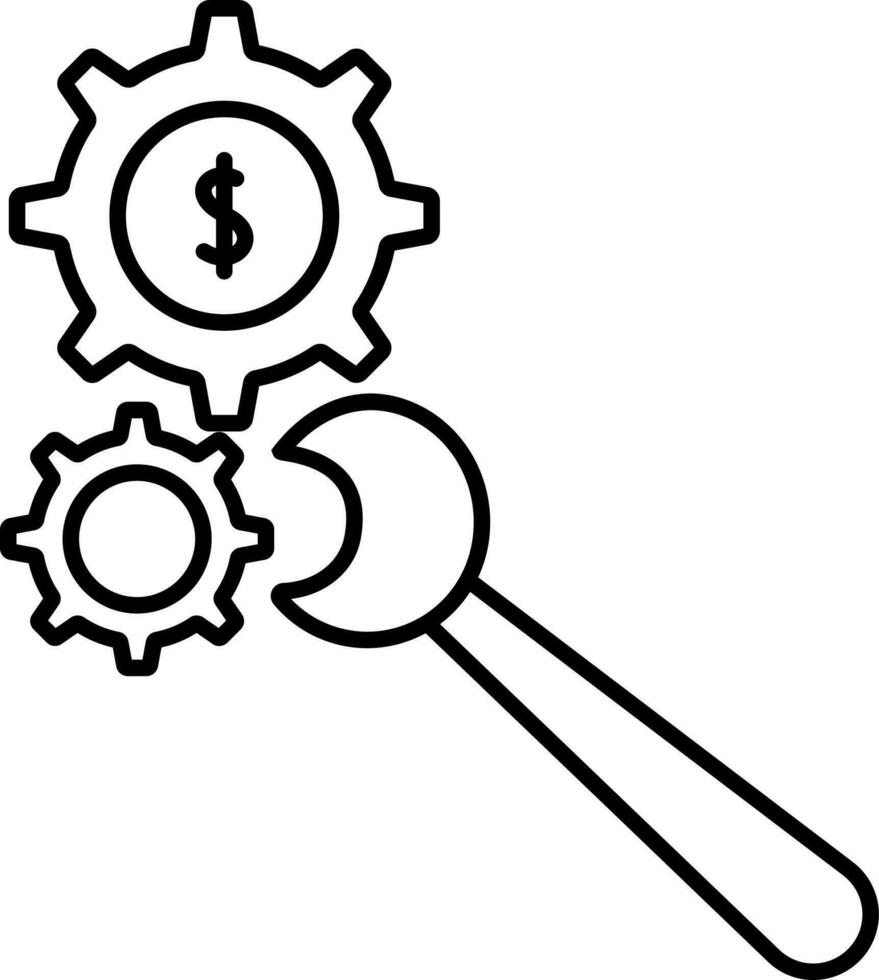 plano símbolo de engranaje con llave inglesa. vector