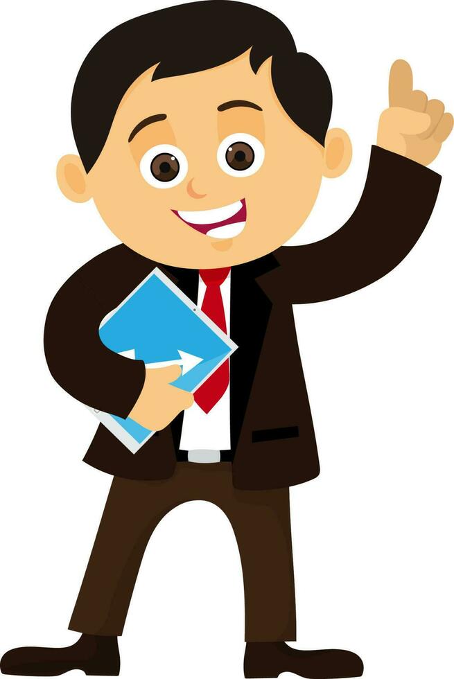 alegre empresario personaje con tableta. vector