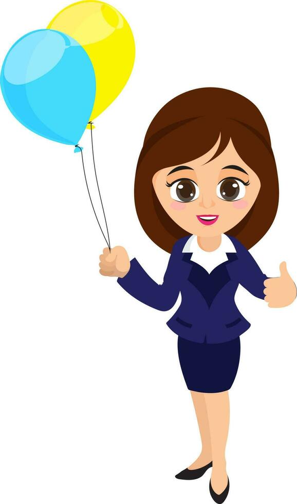 Character of Business Woman with balloons. vector