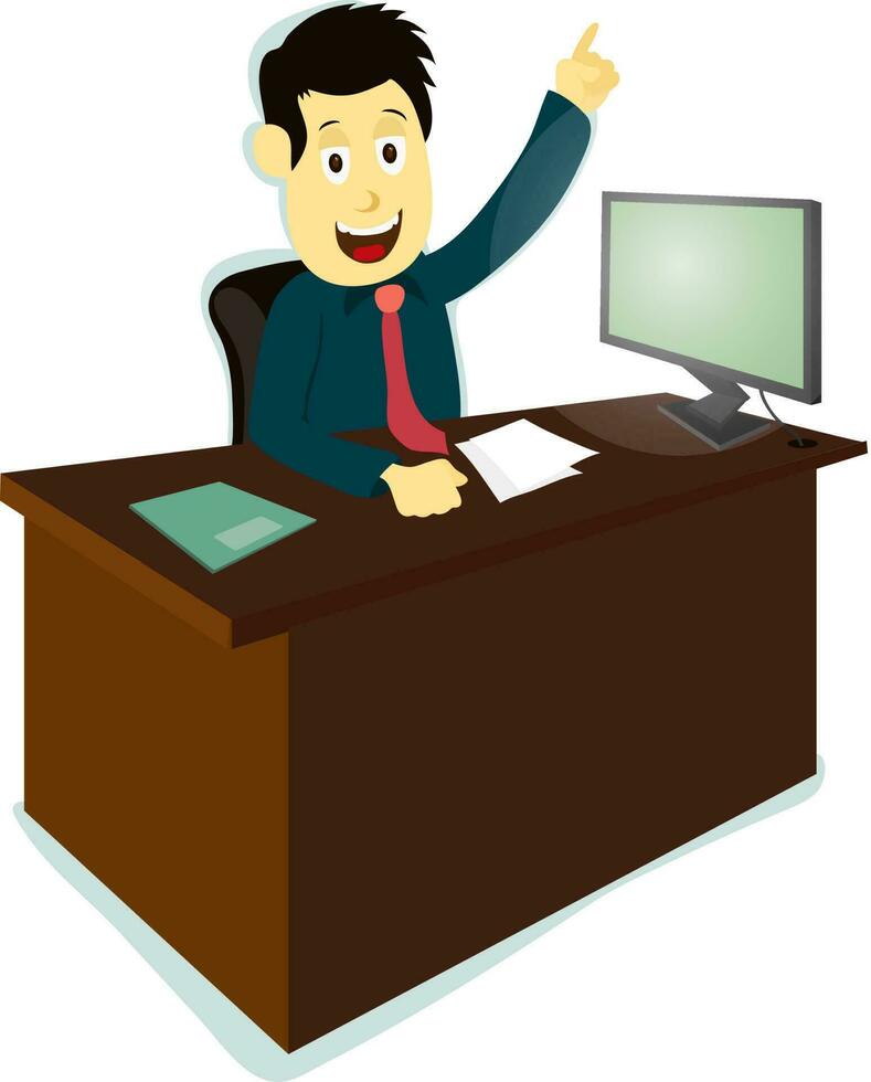 Vector illustration of a businessman sit at the desk.