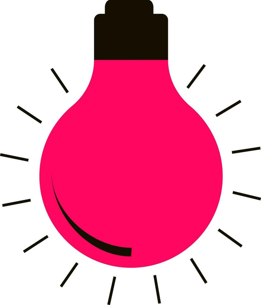 Pink and black electric bulb with rays. vector