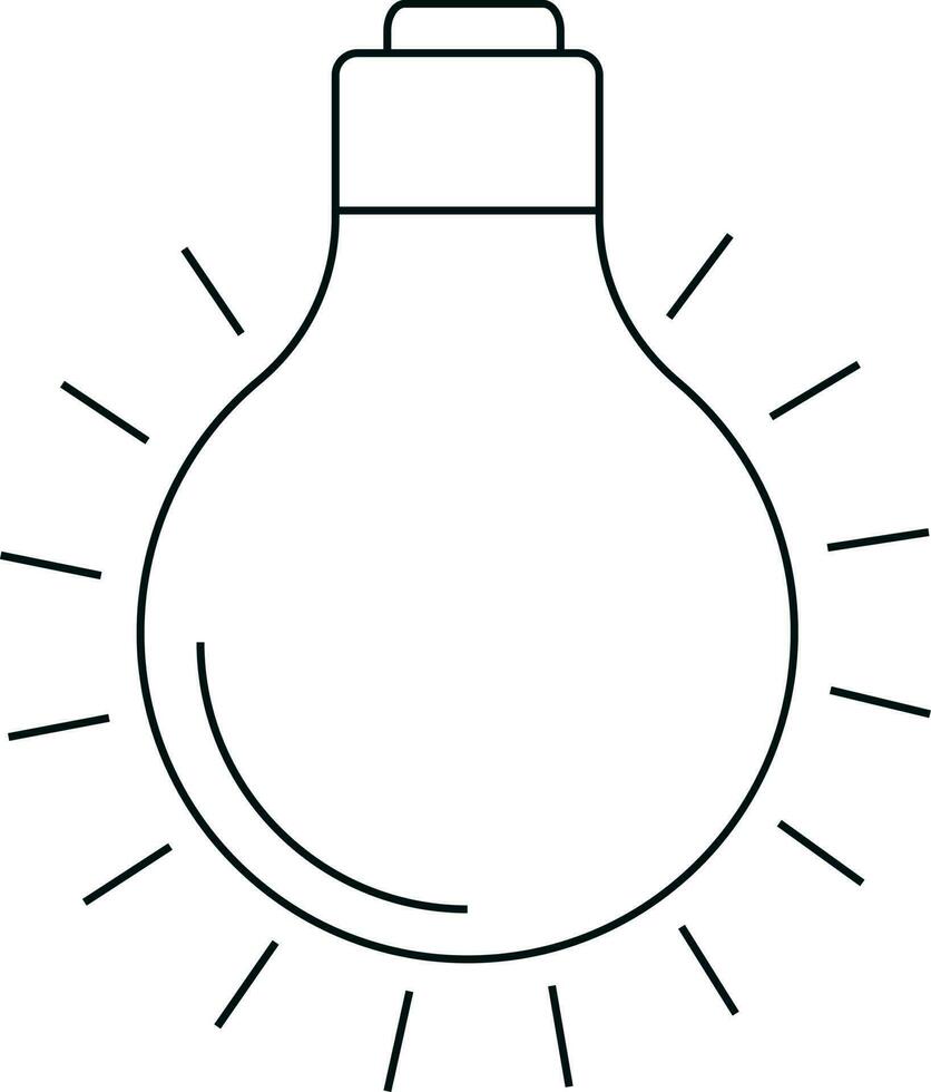 Black line art electric bulb with rays. vector