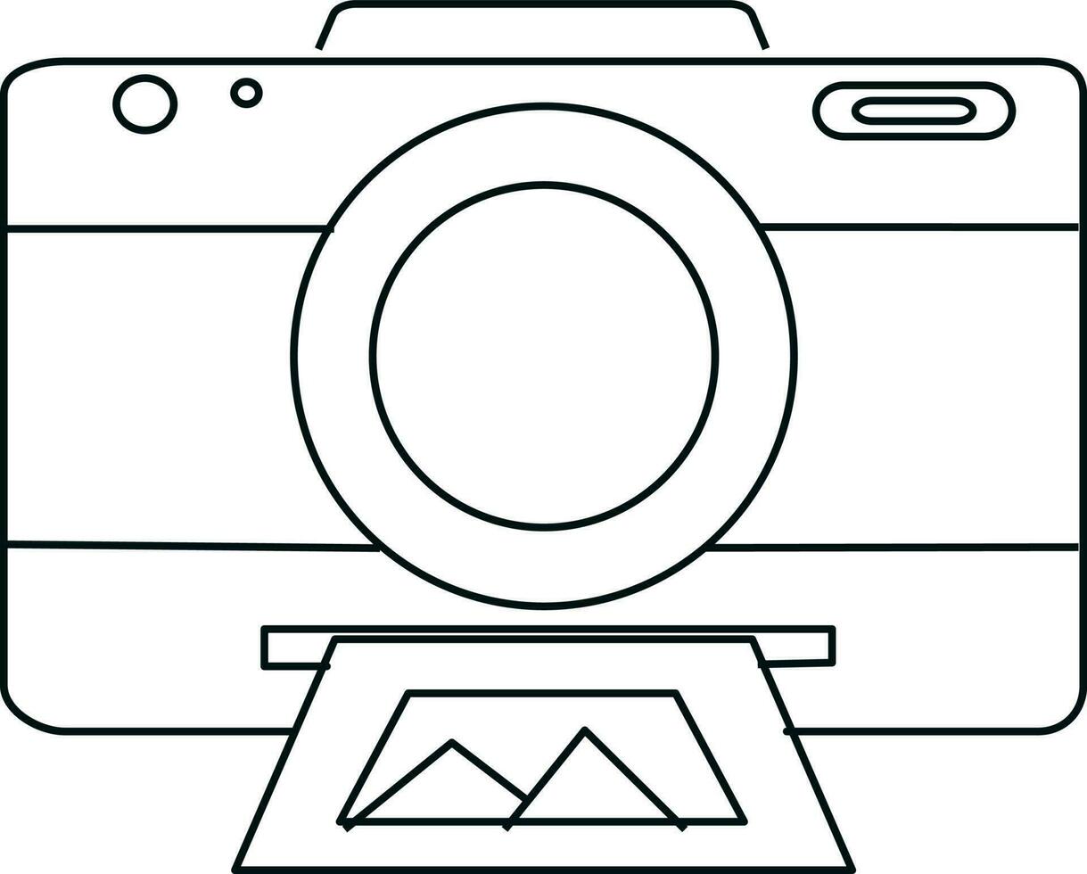 Flat style black line art polaroid camera. vector