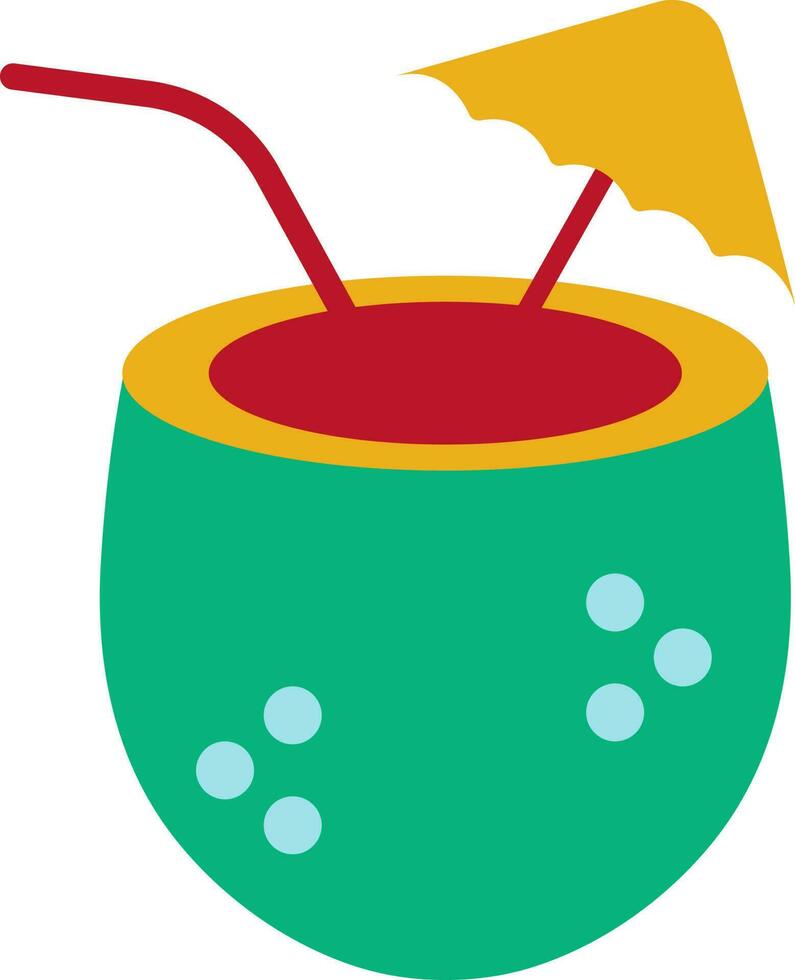 Coconut drinking water with umbrella straw icon. vector