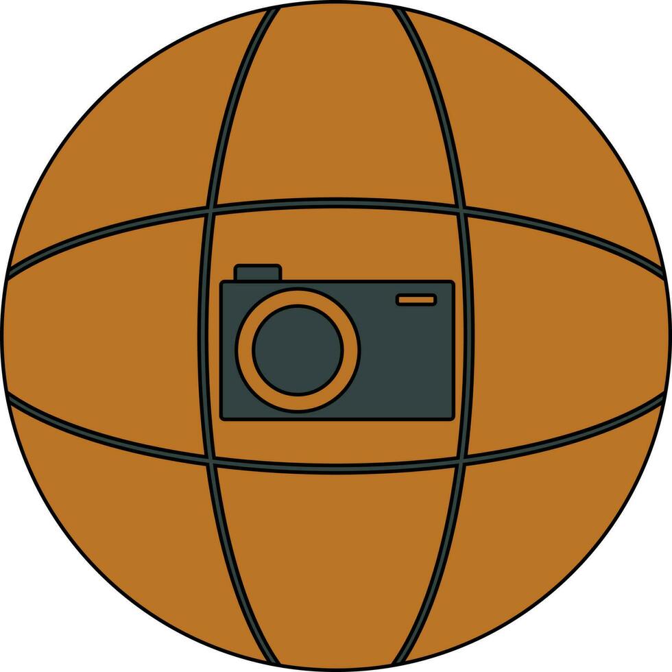 Digital camera in brown globe. vector
