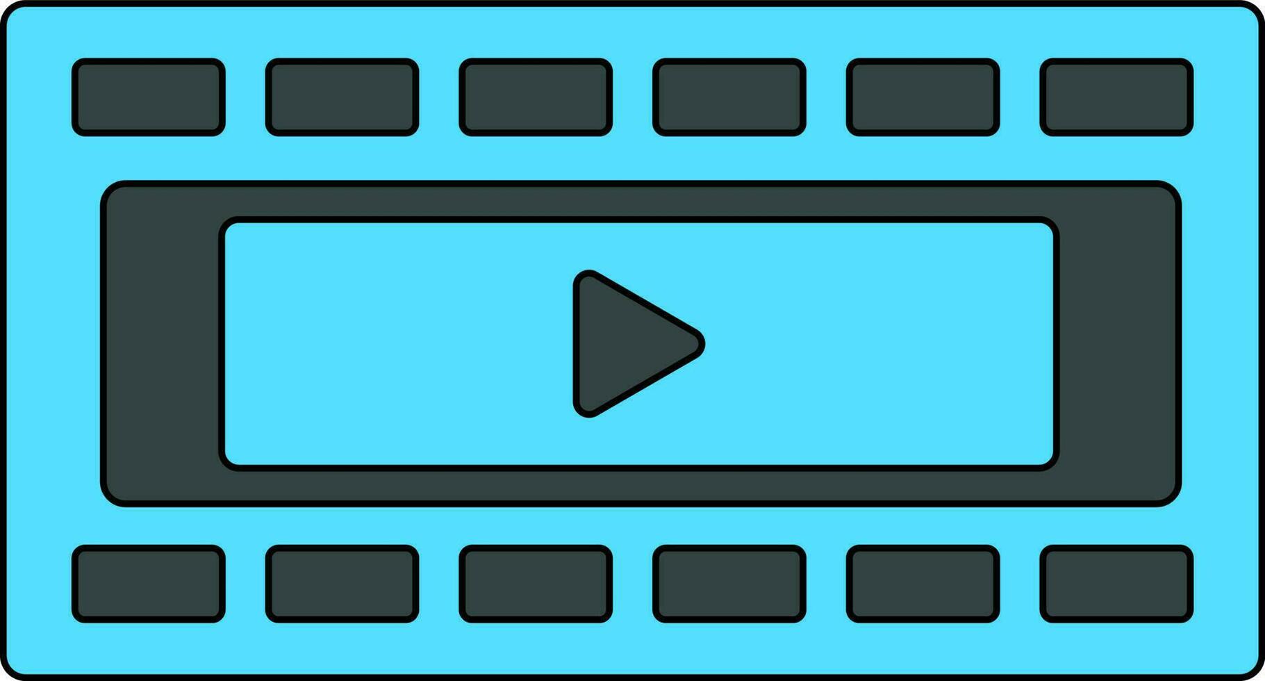 Black and blue film strip with play button. vector