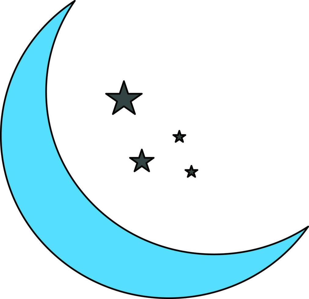 Half moon with stars on white background. vector