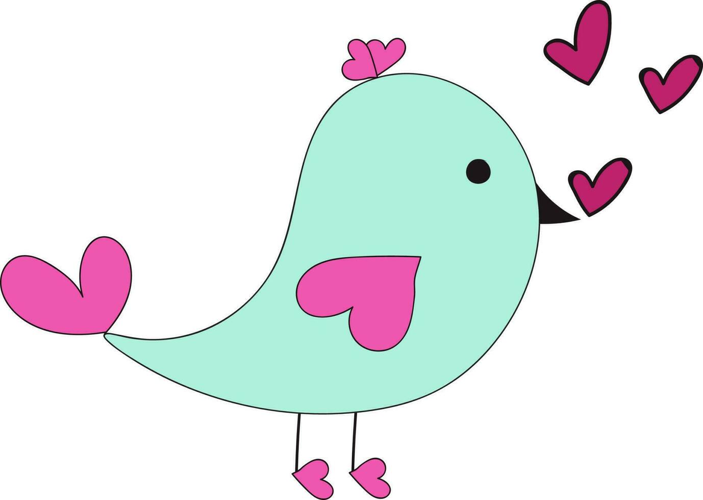 Hearts decorated cute bird. vector