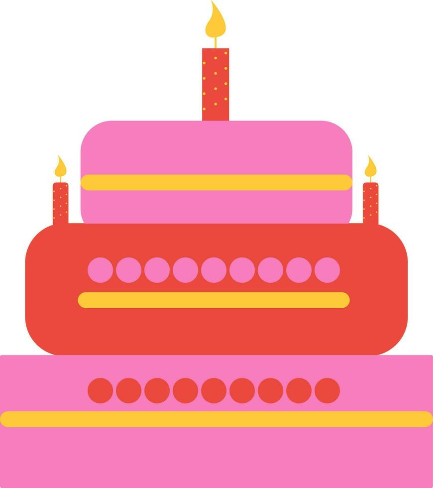 Burning candles decorated cake. vector