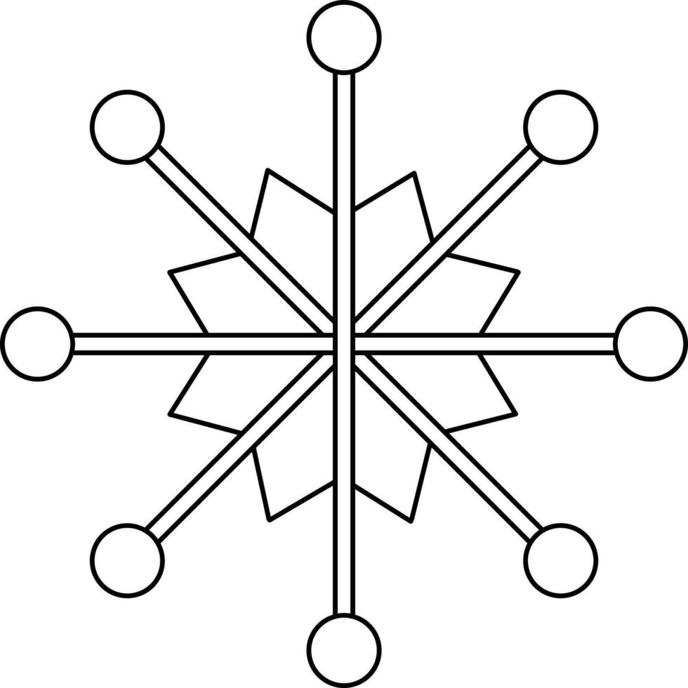 Black line art snowflake on white background. vector