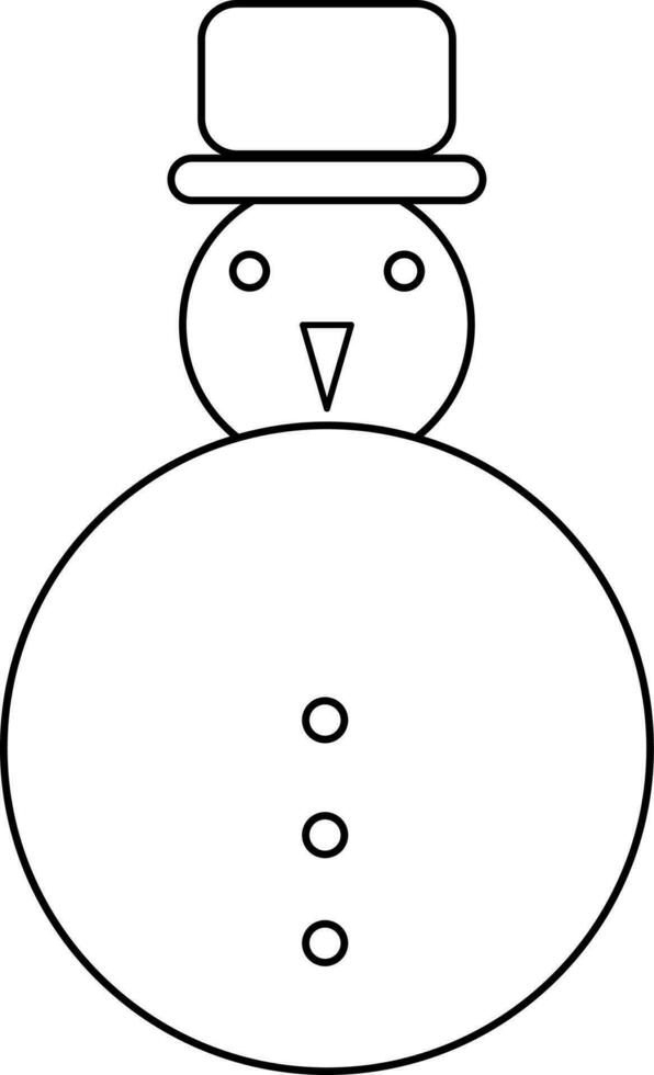 Snowman wearing hat in line art illustration. vector