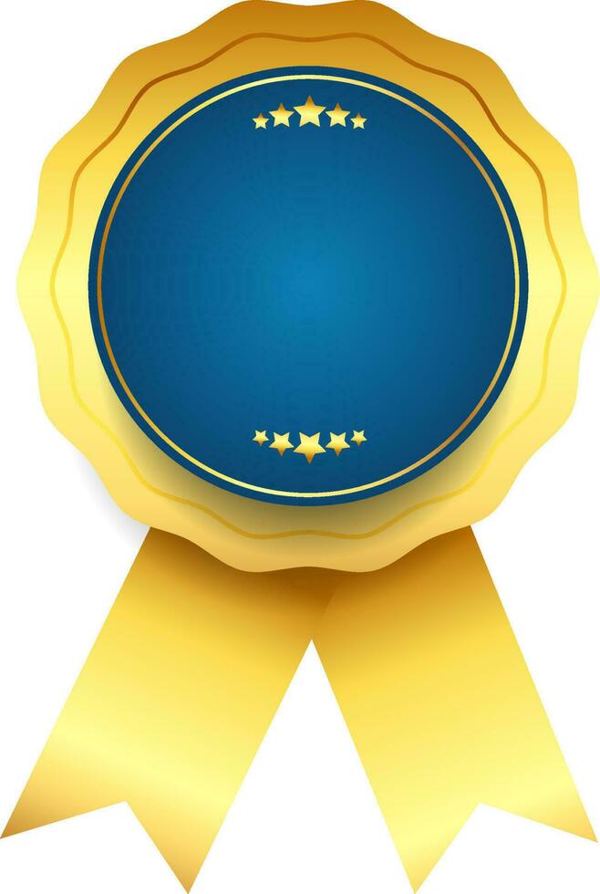 Shiny golden and blue color badge sign or symbol on white background. vector