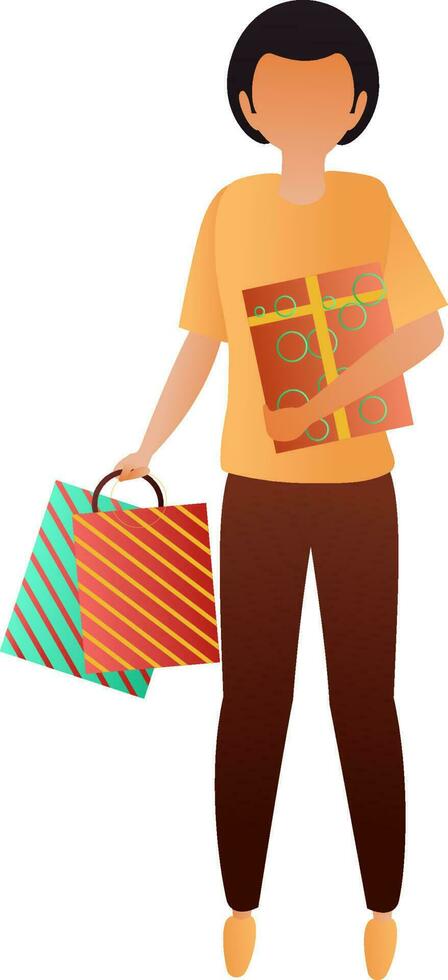 sin rostro niña participación compras bolso con regalo caja. vector