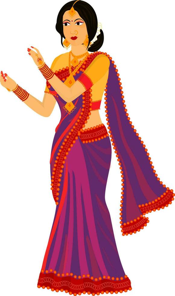 Beautiful young Indian woman standing with hand gesture pose. vector