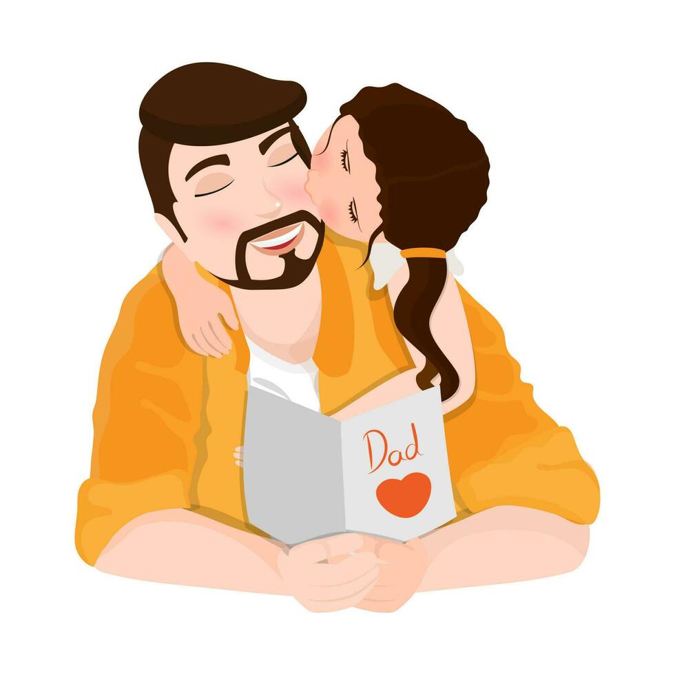 linda niña abrazando y besos su padre. lata ser usado para saludo tarjeta. vector