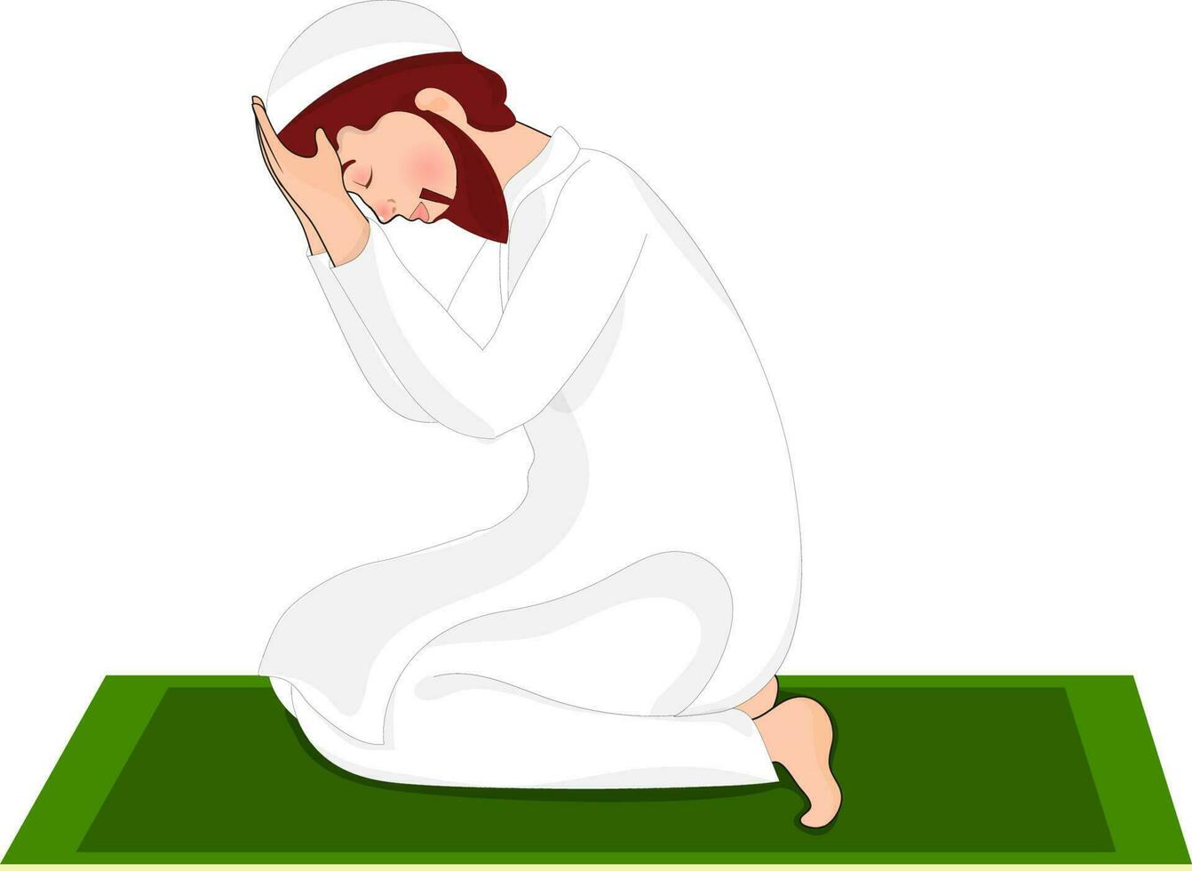 Character of islamic man in praying pose. vector