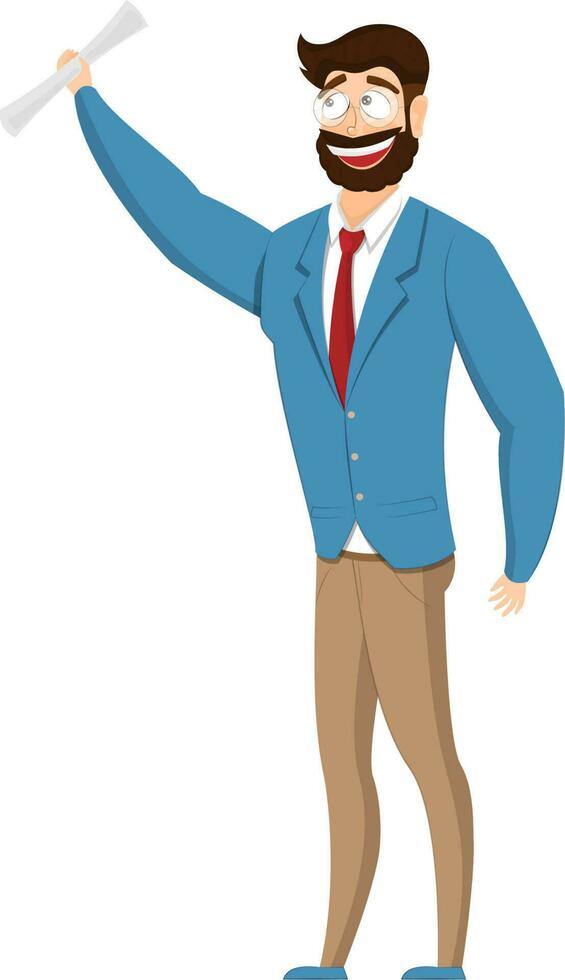 Successful businessman in formal dress and holding a certificate. vector