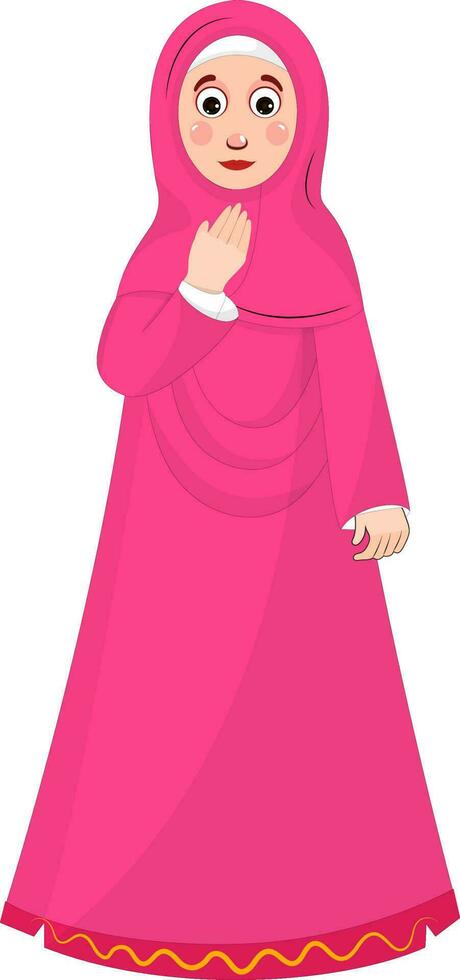 ilustración de musulmán dama vistiendo rosado vestido. vector
