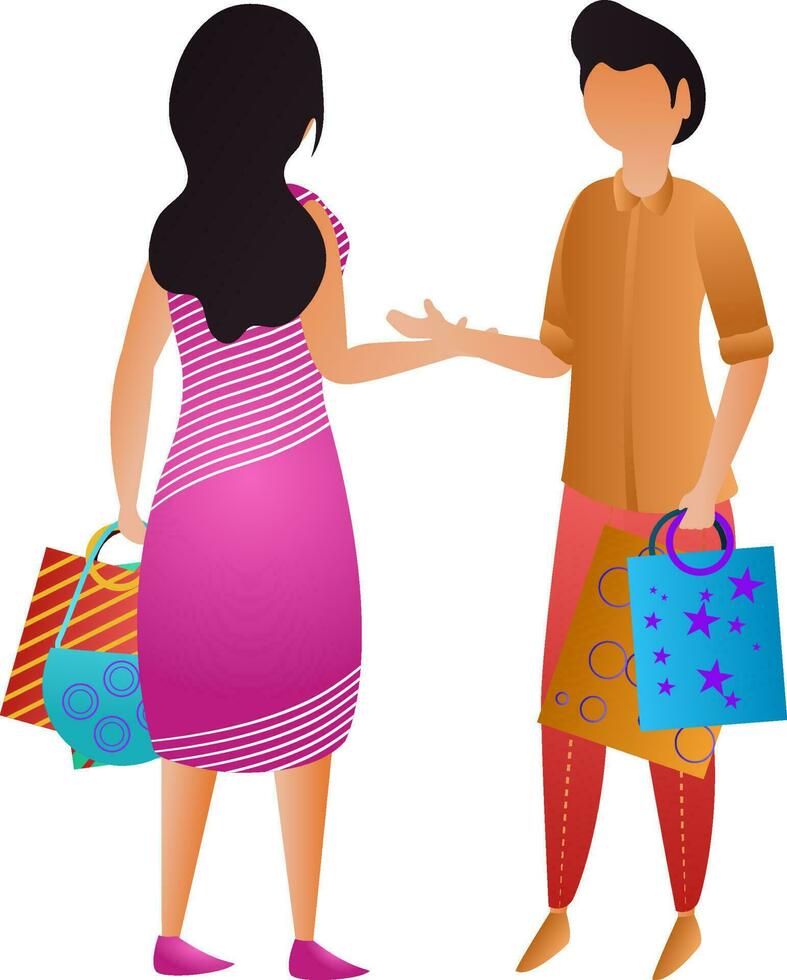 People character holding shoping bags on white background. vector