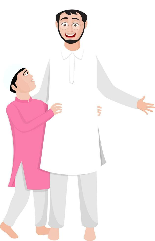 Religious muslim father and son in their traditional dress. vector