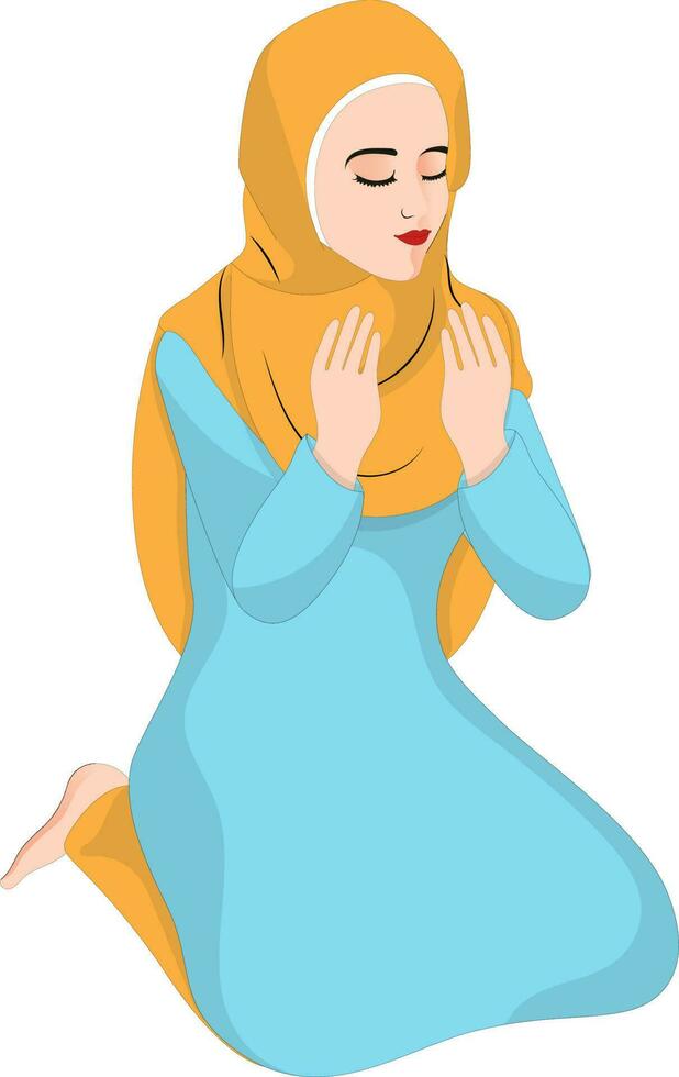 Beautiful muslim woman in praying pose. vector