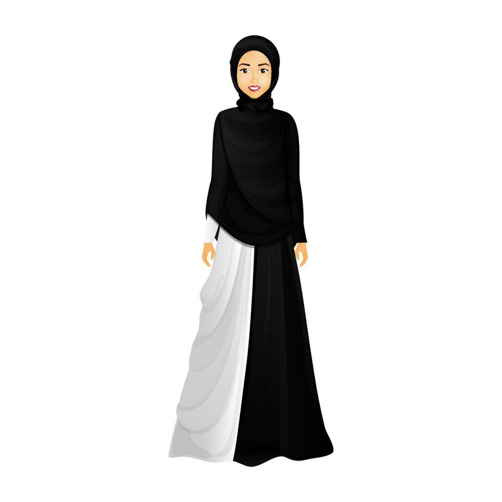 personaje de un hermosa musulmán mujer vistiendo hijab en en pie posición. vector
