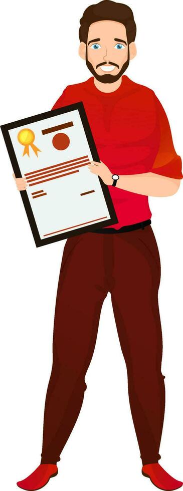Successful businessman in formal dress and holding a certificate. vector